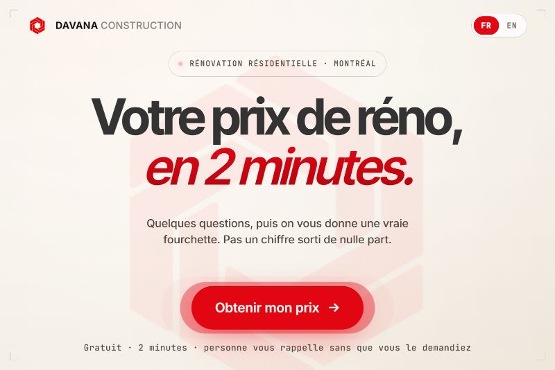 Capture du parcours d’estimation Davana, octobre 2026